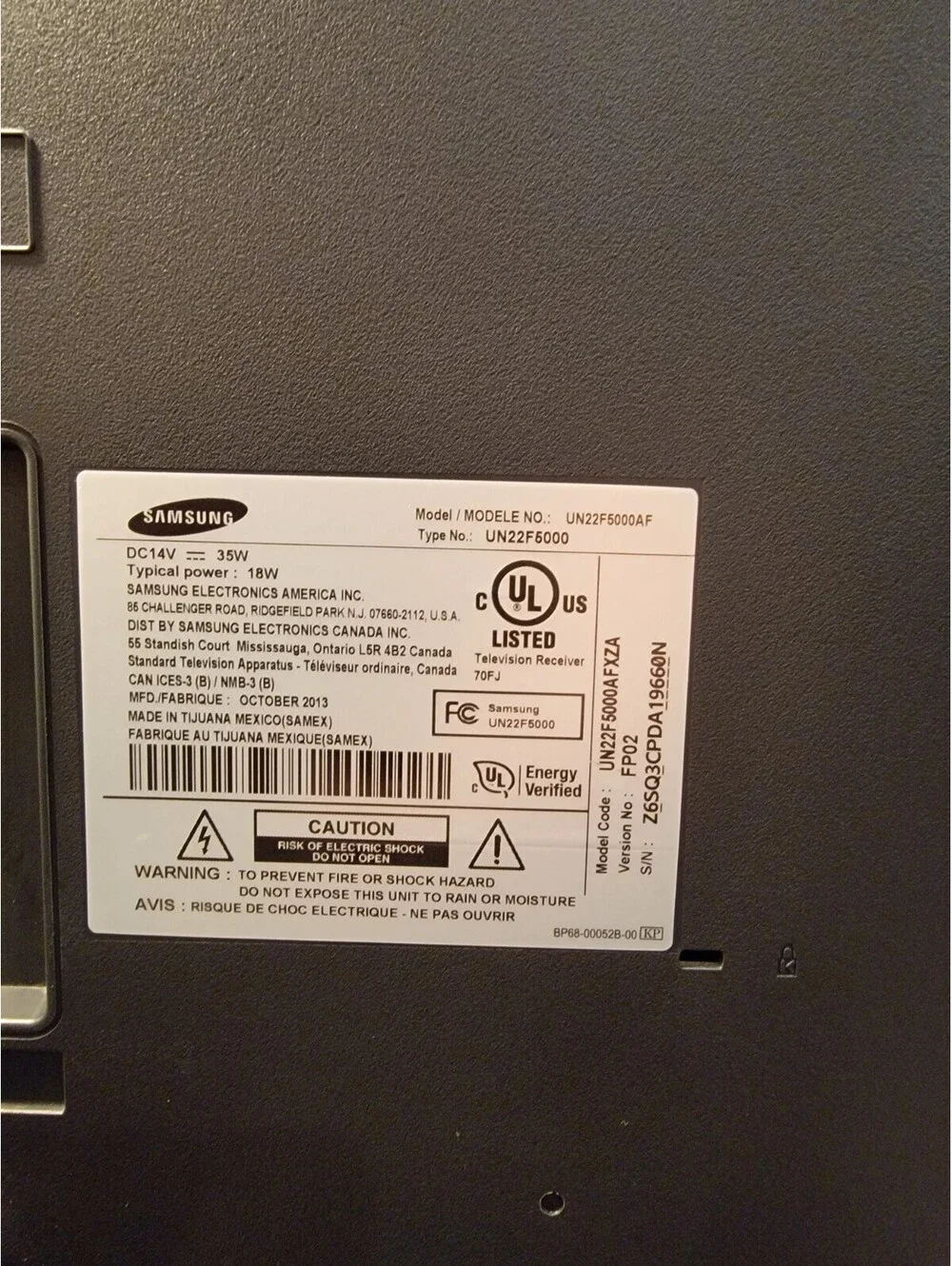 Samsung UN22F5000AF 22
